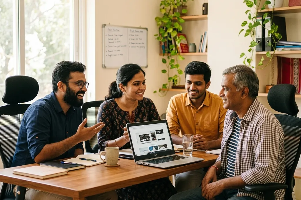 The Aarambh Systems team working with a local business owner